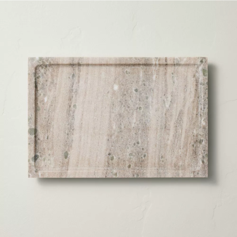 8x12 Footed Marble Countertop Tray in Warm Beige