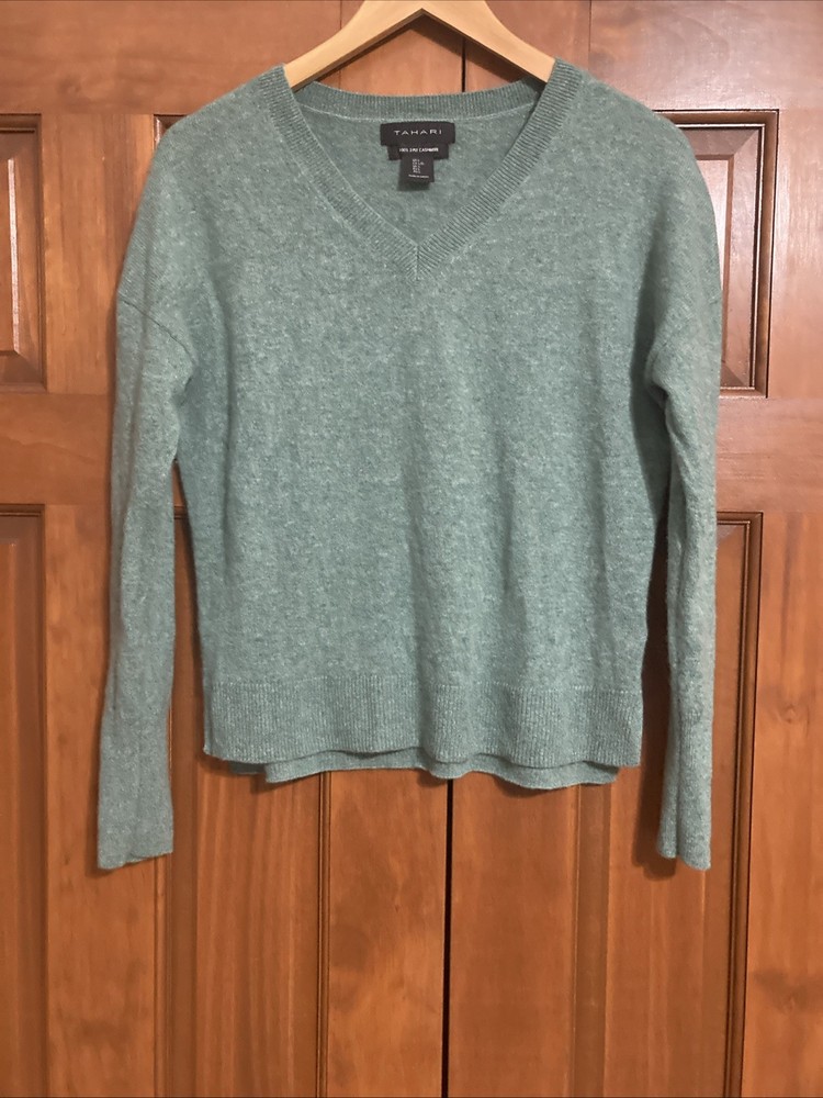 Tahari 100% 2-ply Cashmere V-neck Pullover Sweater Women’s Size Large L