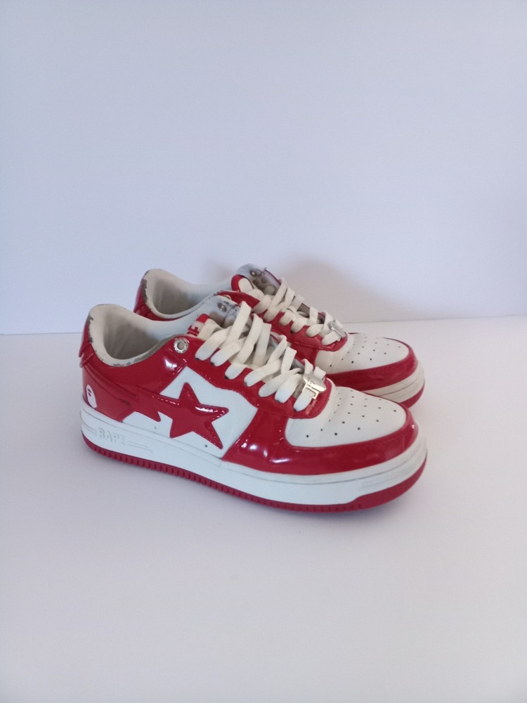 A Bathing Ape Bape Sta Red White Men's 6.5 Casual Patent Leather Sneakers
