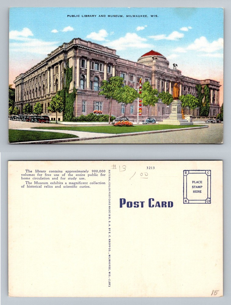 Milwaukee, WI-Wisconsin, Public Library And Museum Landmark Vintage Postcard