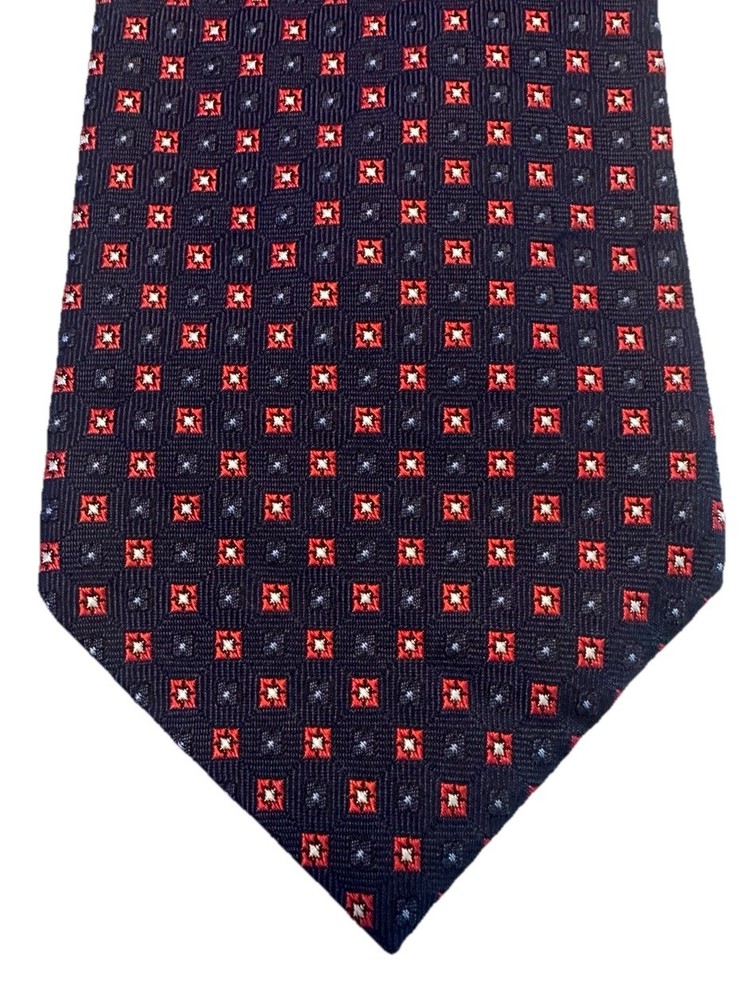 Brooks Brothers 346 Silk Tie Navy Blue Red Geometric Medallion Italy 3.5x60