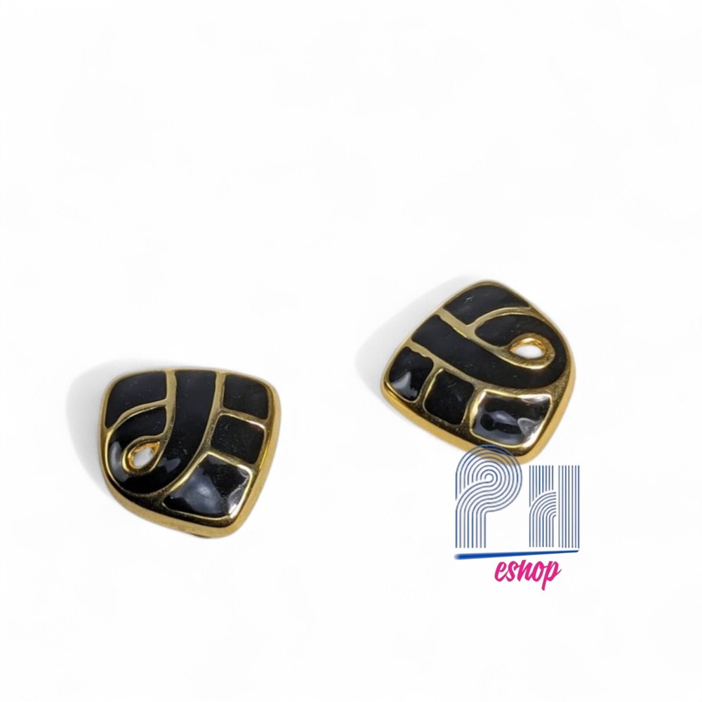 Vintage Enamel art deco modern golden trim clip earrings Elegant 80's couture
