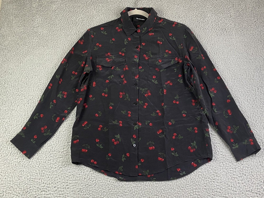 THE KOOPLES Black Red Cherry Print Silk Long Sleeve Shirt Blouse Top 2 M EXC
