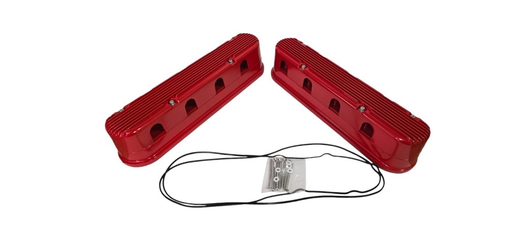 GM LS Finned Cast Aluminum 2 PC Valve Covers w/ Coil Mounts Red E41042R
