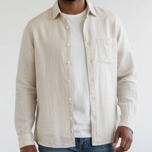 Uniqlo Mens XL 100% Linen Long Sleeve Button Up Shirt Beige coastal resort