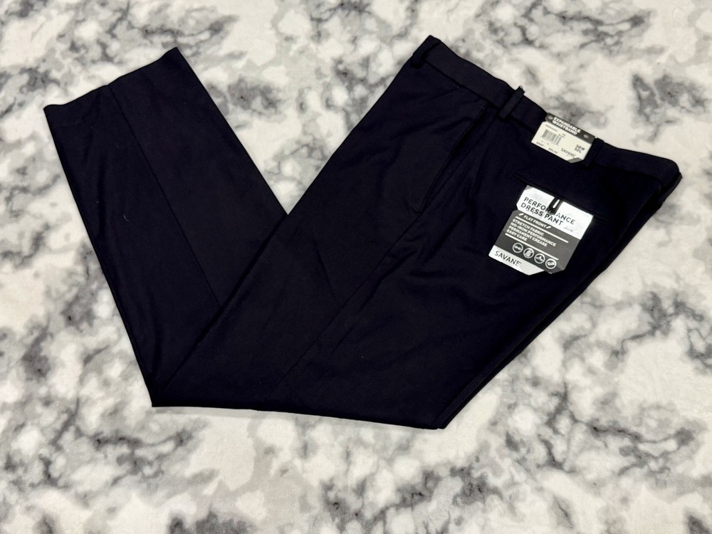 Savane Straight Fit Dress Pants Black Stretch Expandable Waistband Flat Front
