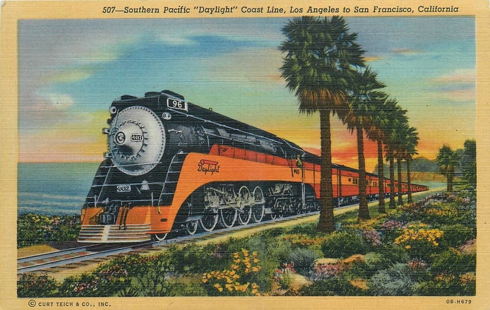 1940s Los Angeles San Francisco Daylight Railroad Train Coast Postcard 25-7774