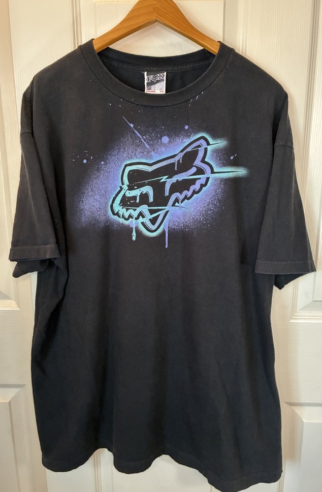 Vintage Fox Racing Shirt Mens XXL 90s Y2K 2000s Logo Graphic Black Blue Grunge