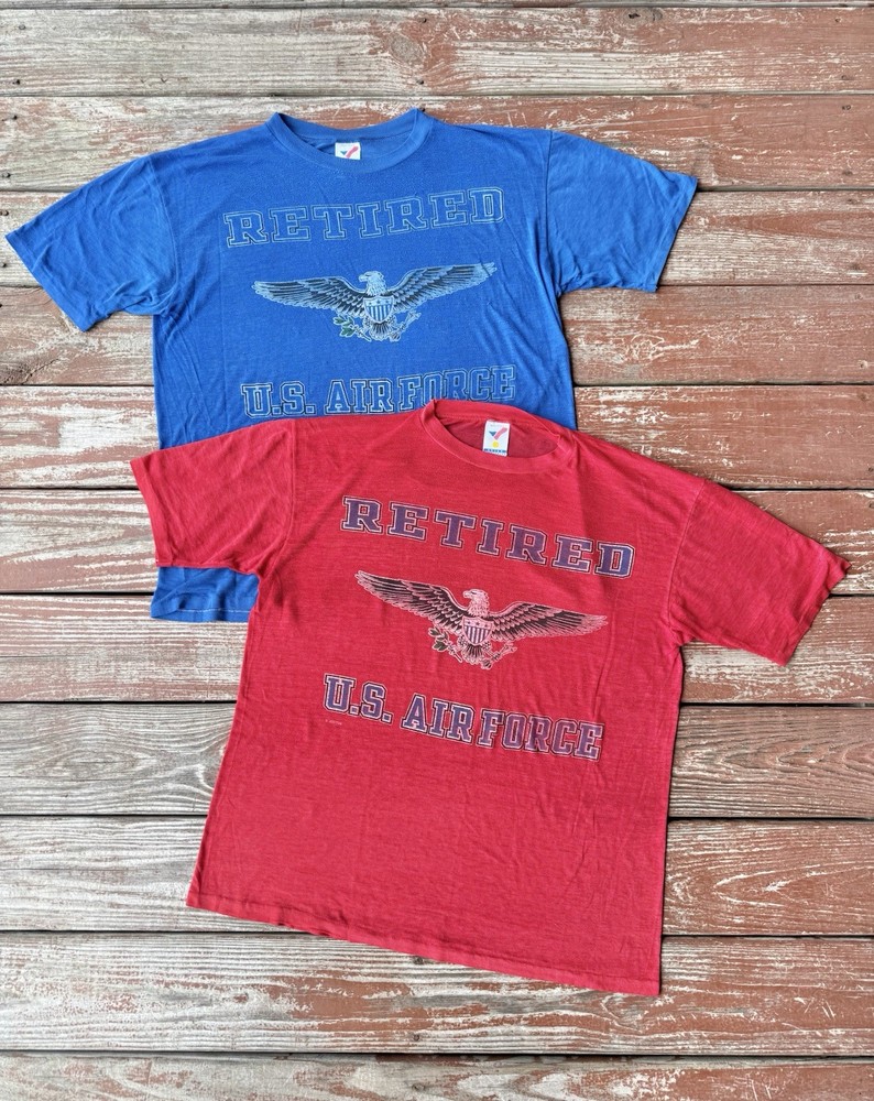 Vintage 80s Retired Air Force T-Shirt Lot Of 2 Mens Large Red/Blue Single Stitch