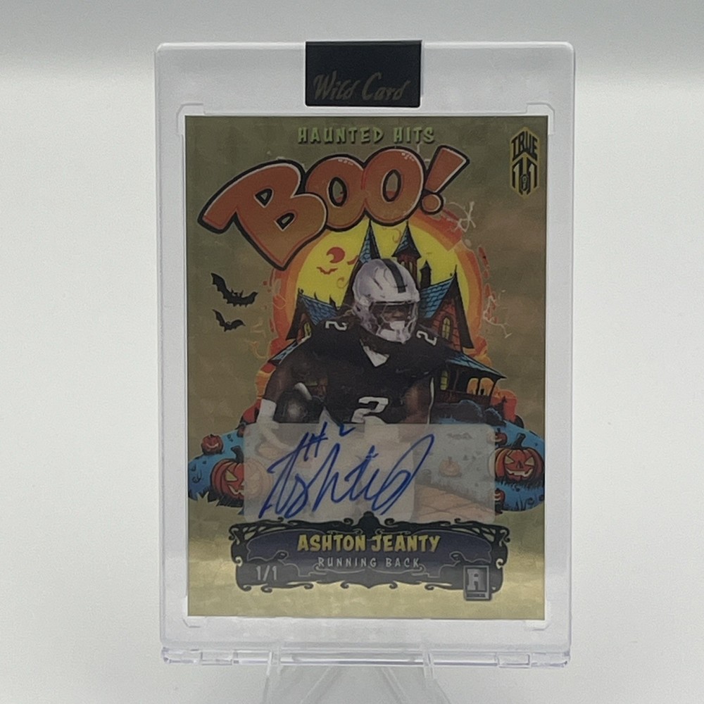 True 1/1 Gold Vinyl Boo! 2025 Wildcard Haunted Hits Ashton Jeanty Auto Raiders