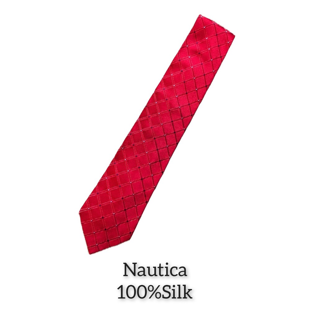 Nautica Men's Red Geometric Pattern 100% Silk Woven Tie Classic Style