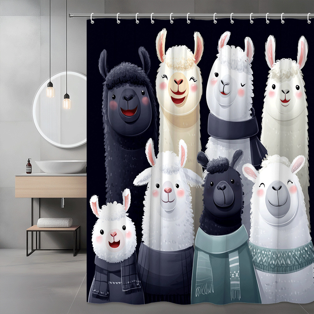 Llama Shower Curtain Cute Cartoon Animal Print