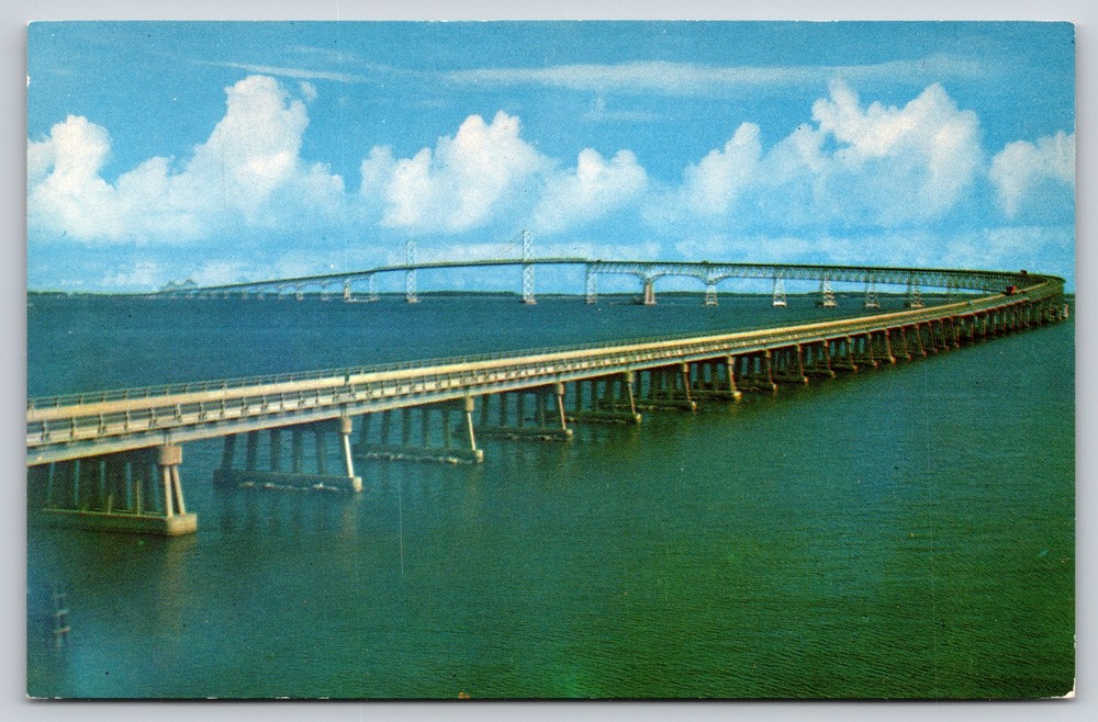 Bridge~Air View Chesapeake Bay Bridge In Maryland~Vintage Postcard