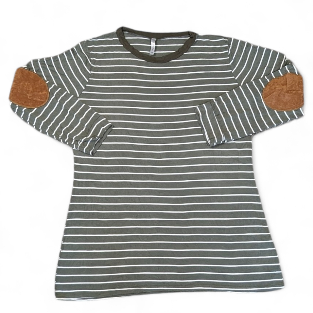 ActingPro Women’s Green Stripe Elbow Patch Stretch Long Sleeve Tee Size 3X USA