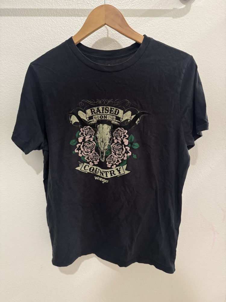 Wrangler Men's Graphic Print T-Shirt Black Cotton Knit Crew Neck Size L/G