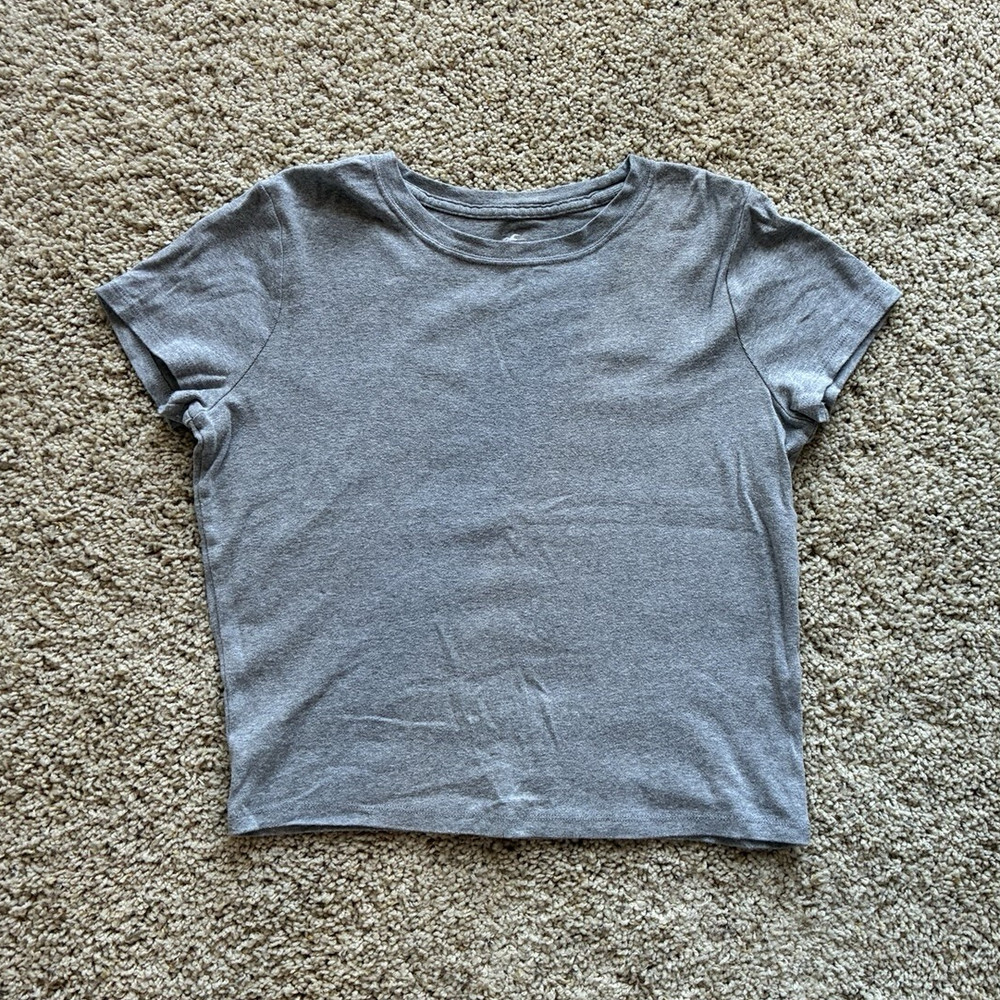 Hollister Girls Gray Solid Crew Neck Short Sleeve T-Shirt Tee, Size L Women’s XS