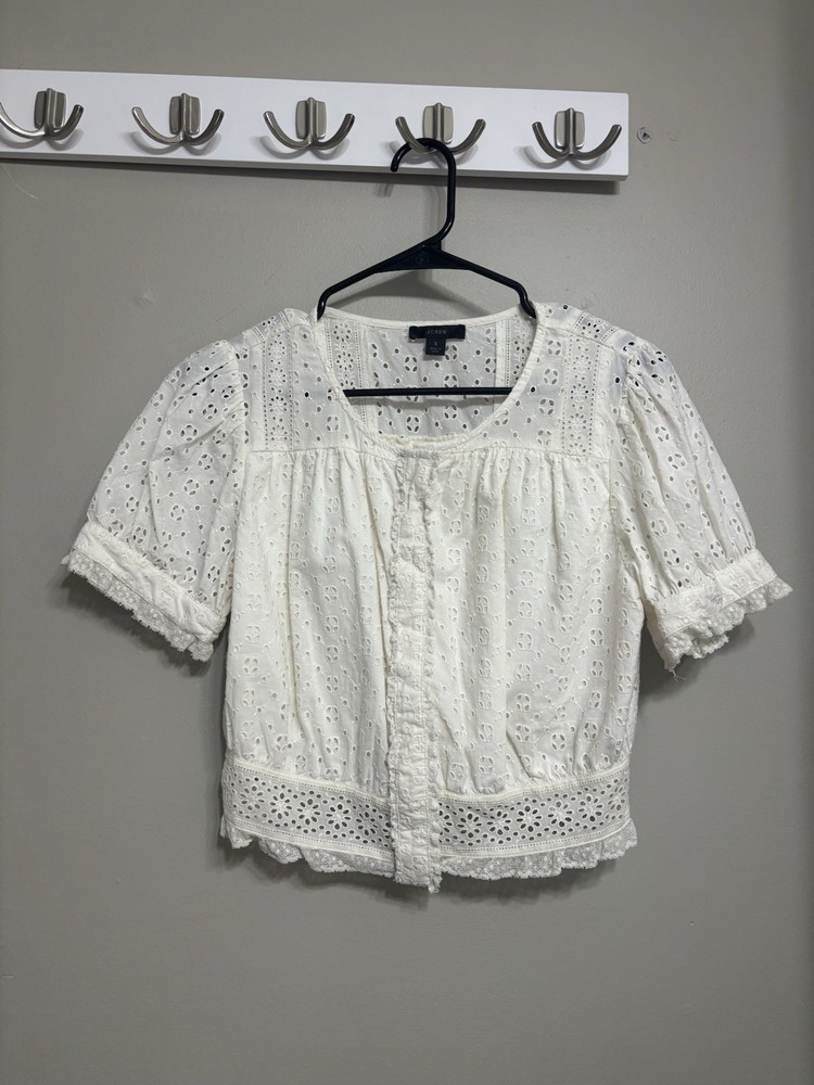 J. Crew Button-front eyelet cropped short Sleeve Blouse. Women’s small