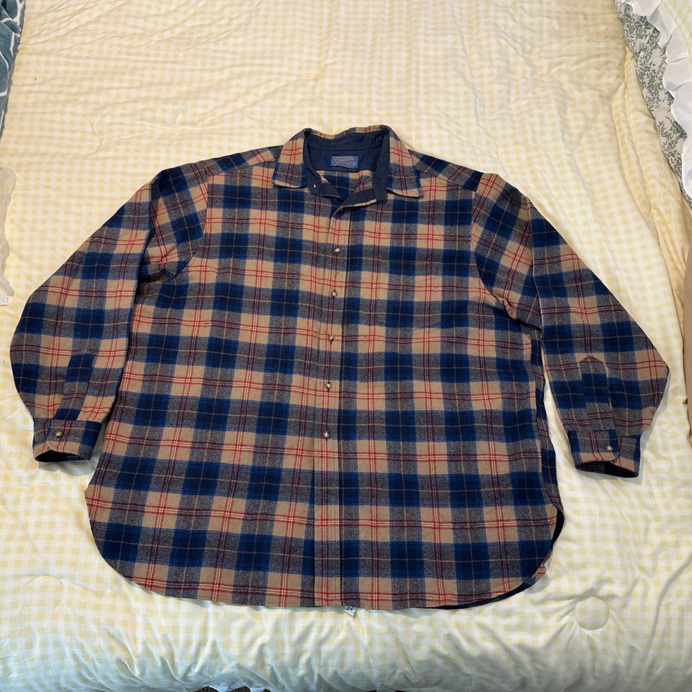 Vintage Pendleton Cailean Tartan Men’s 2X Virgin Wool Blue Tan Red Plaid #625