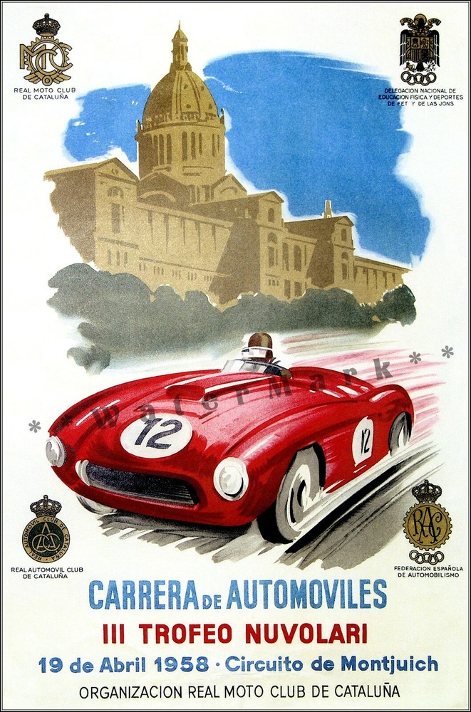 Barcelona Spain 1958 Carrera De Automobiles Vintage Poster Print Retro Style