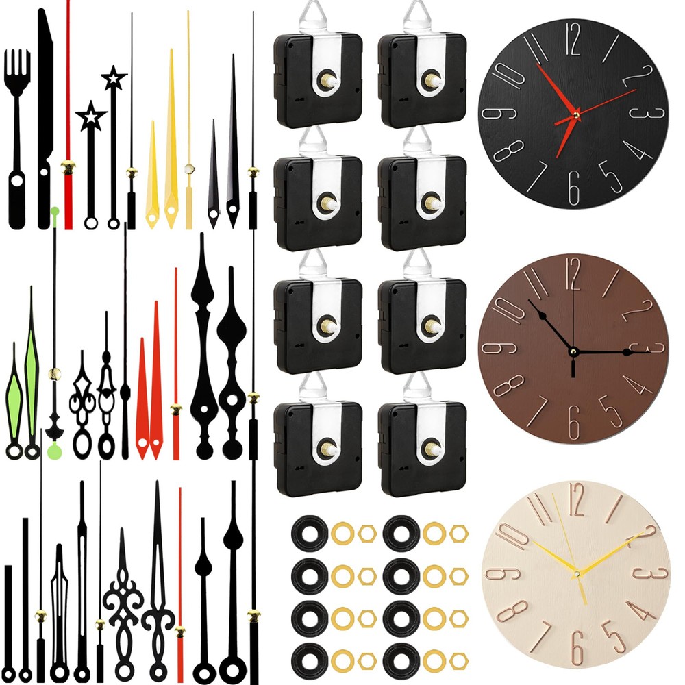 8-Piece High Torque Quartz Clock Movement Kit with 12 Hand Styles