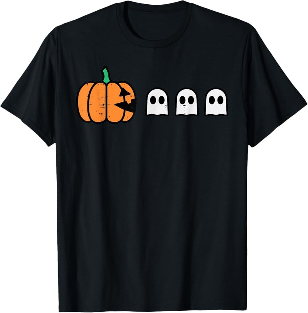 Halloween Gamer Pumpkin Eating Ghost Costume Funny T-Shirt