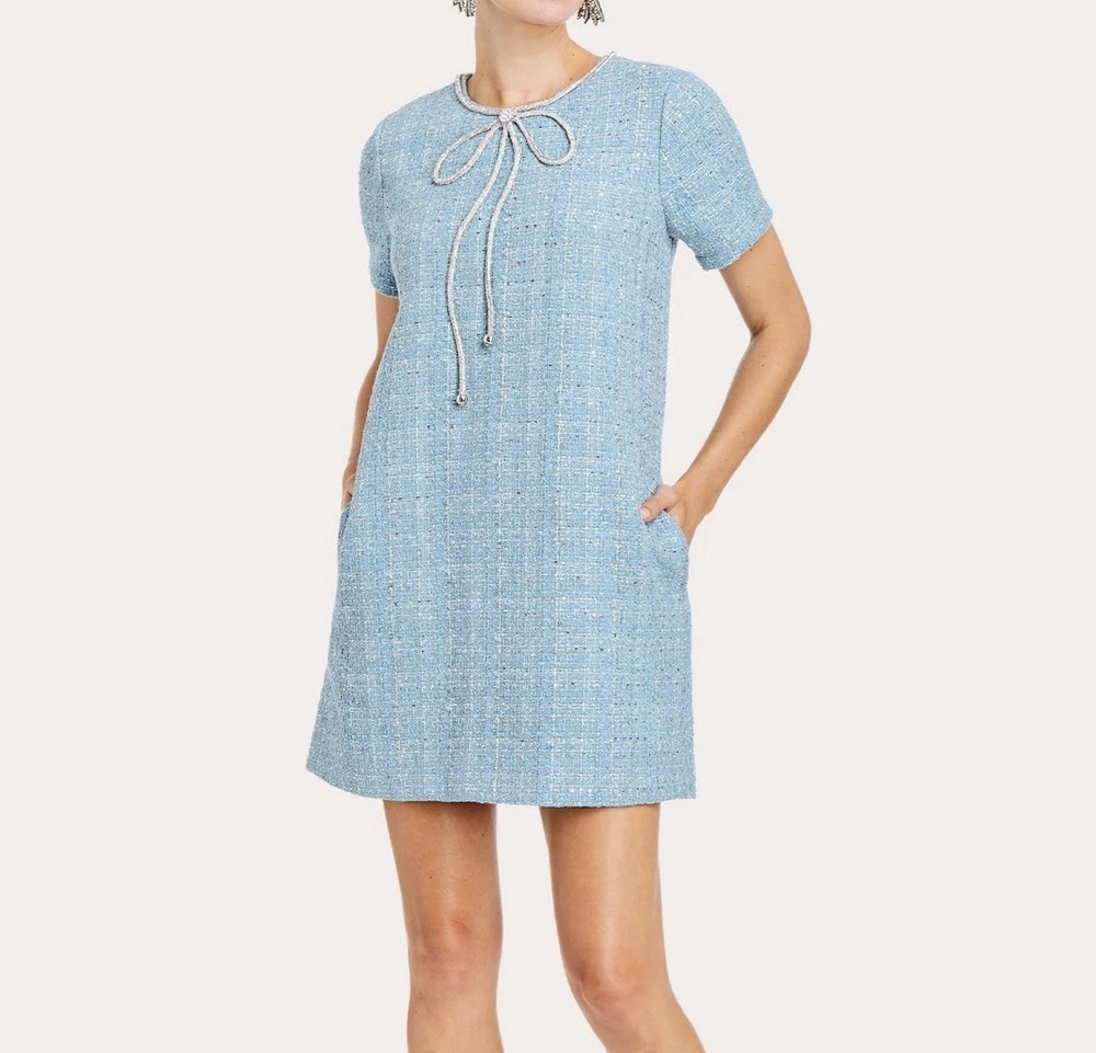 Mestiza Ainslee Embellished Metallic Tweed Mini Dress size 8 NWT