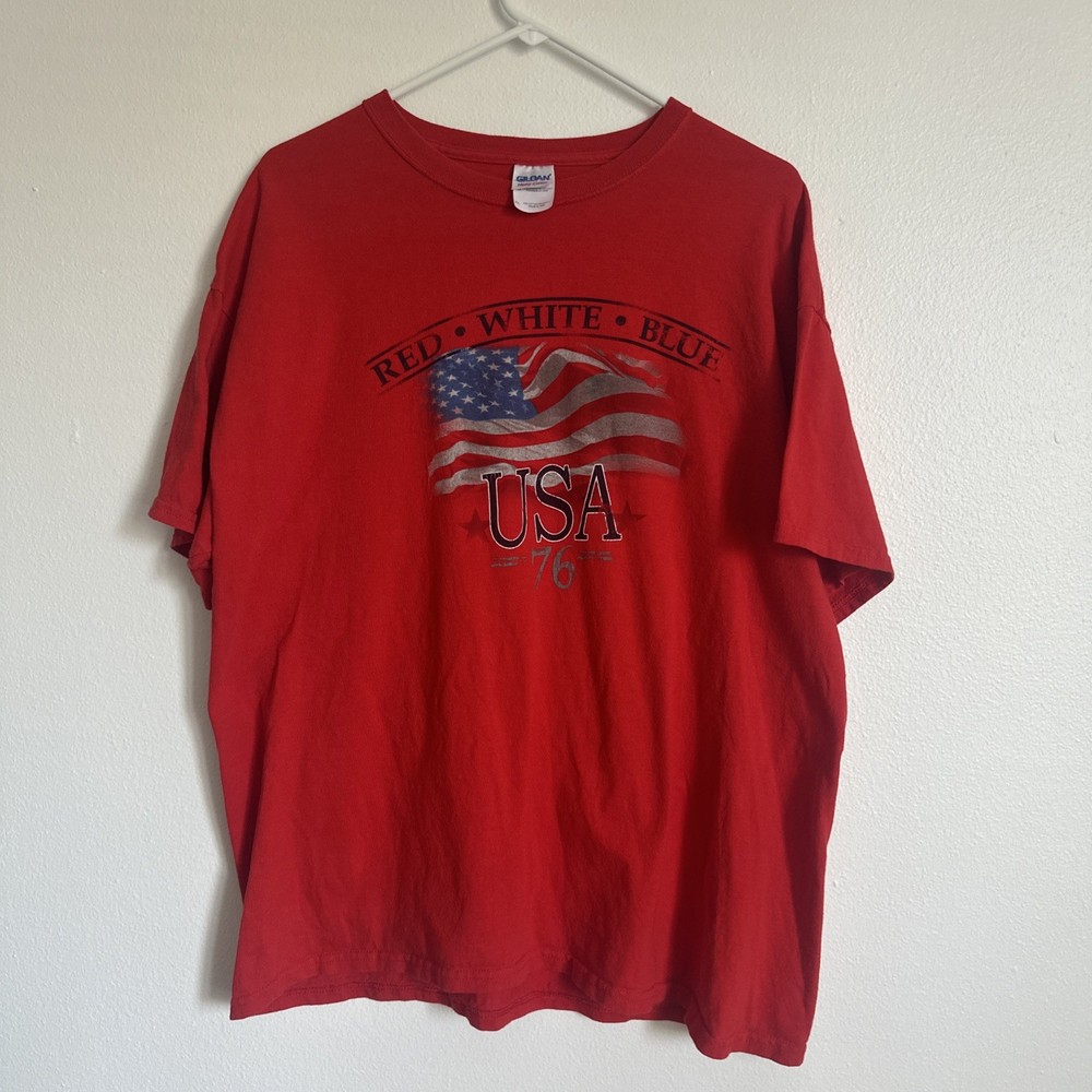 Vintage Gildan USA Patriotic Graphic T-Shirt White Blue Men's XL
