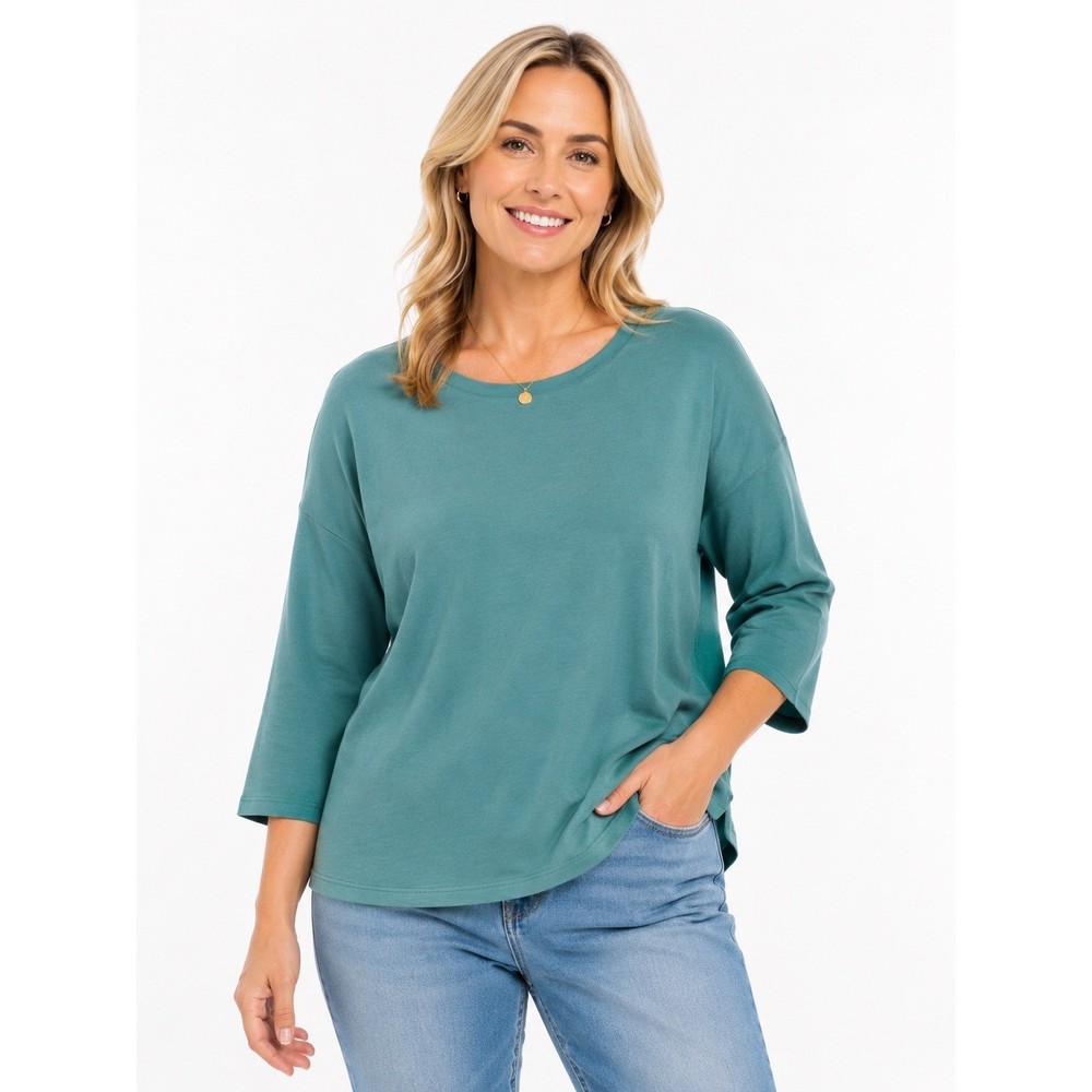 J. Jill Pima 3/4-Sleeve Scoop-Neck Tee Teal Blue Green 2X Relaxed Fit Top