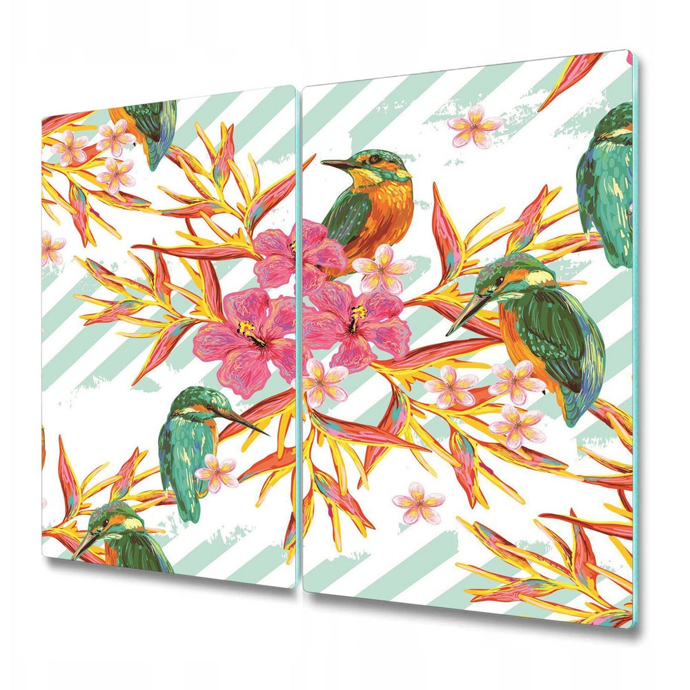 Glass Chopping Board Utensil Board Worktop Saver Summer birds blue 2x30x52