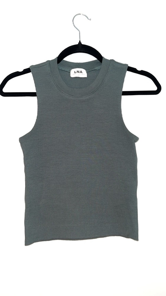LNA Double Lined Ribbed Fitted Tank Top Size S Steel Sage Green Soft