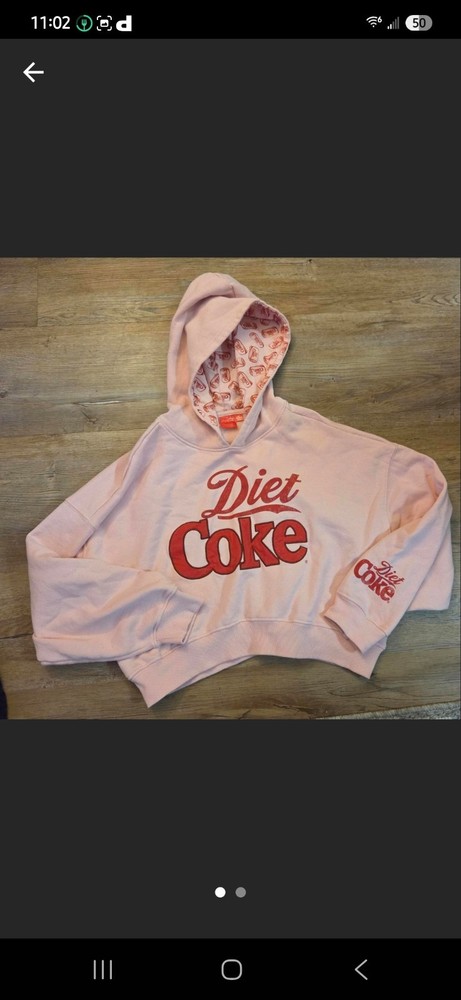 Women's Diet Coke Graphic Hoodie Sweatshirt MD Pink Red Logo Cotton Blend