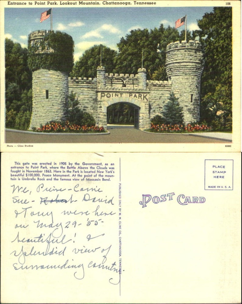 Point Park entrance Lookout Mountain Chattanooga Tennessee TN towers postcard
