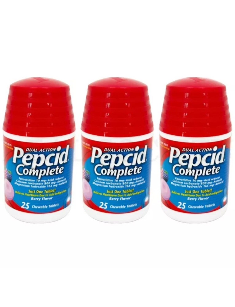 Pepcid Complete Acid Reducer + Antacid Chewable Berry Tablets 25ct Lot of 3-image