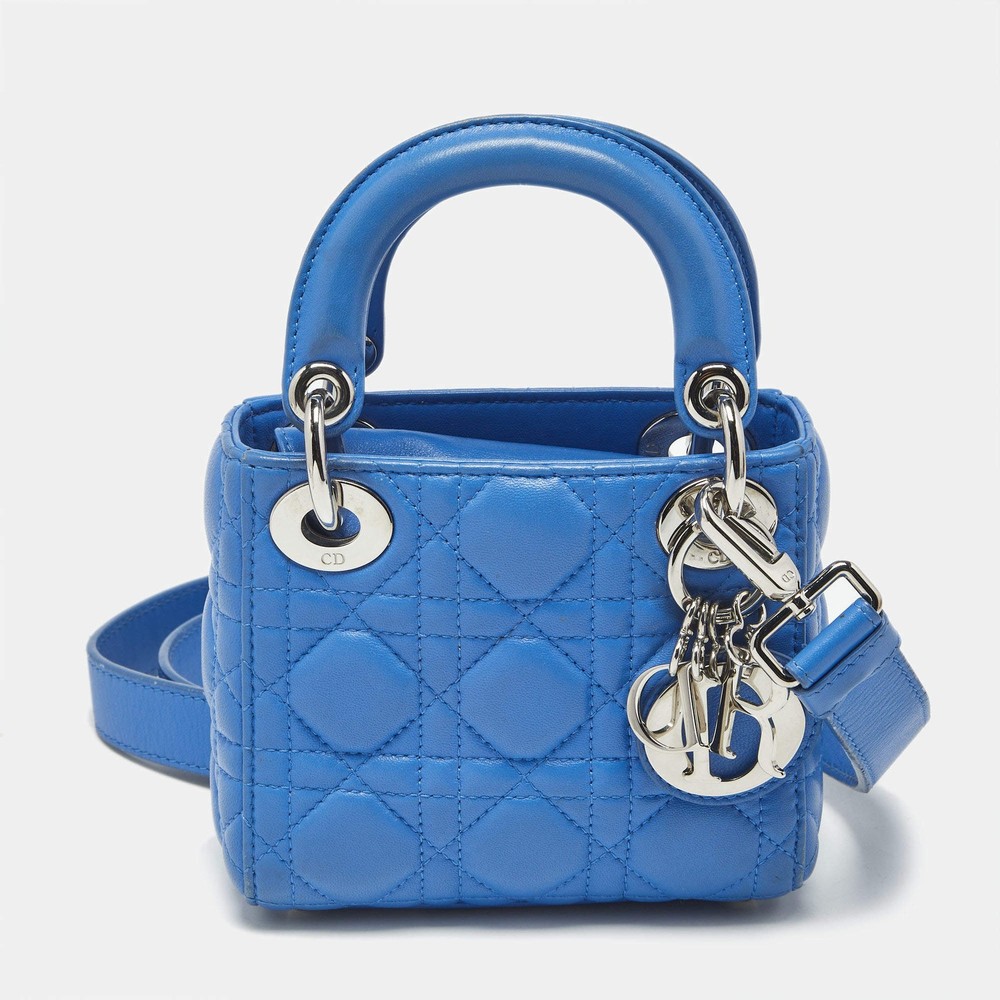 Dior Blue Cannage Leather Nano Lady Dior Tote