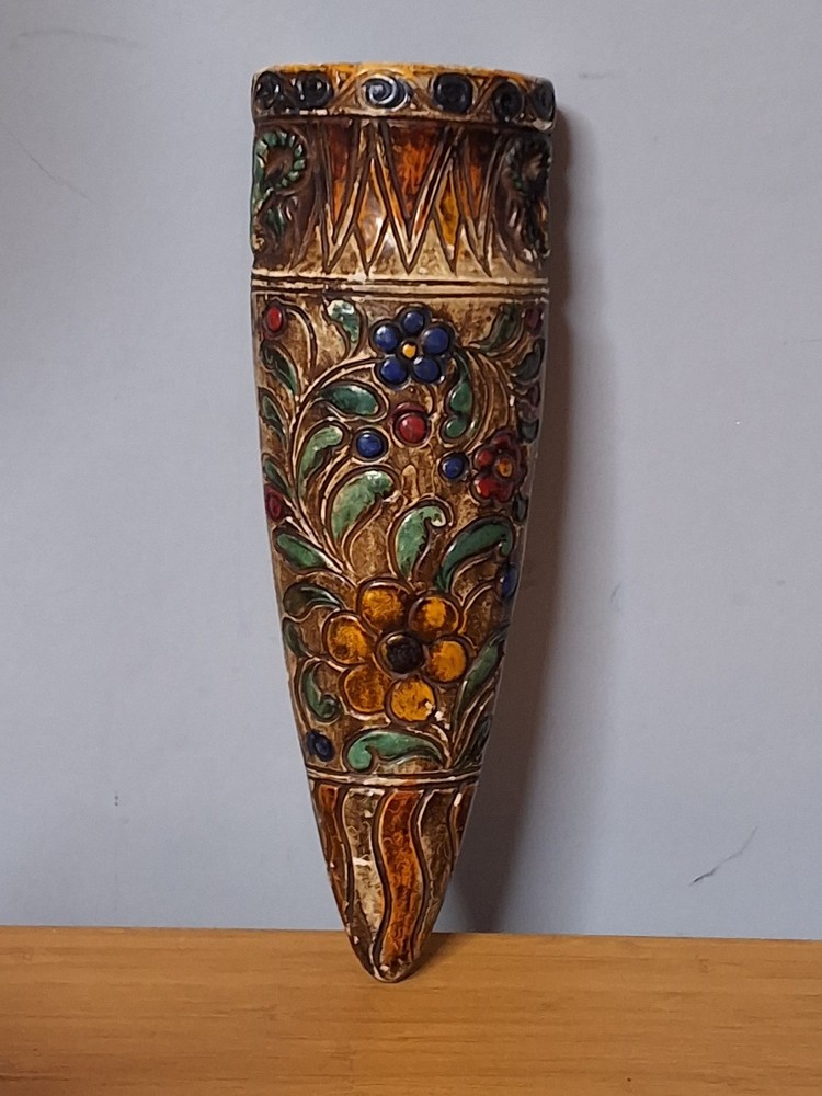 Vintage Tokanabe Japanese Wall Pocket Vase Floral Hand Painted 8.5