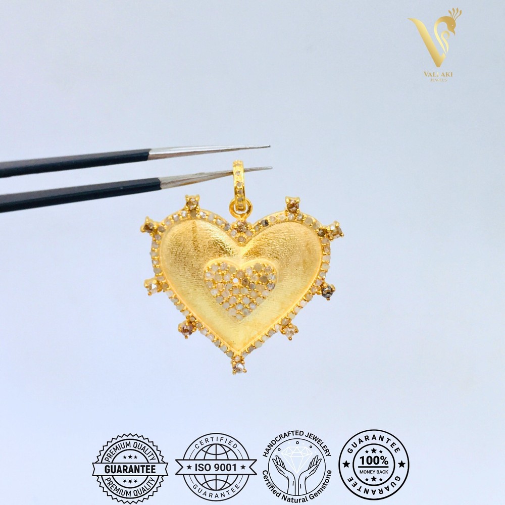 Solid 925 Sterling Silver Handmade Couple Heart Pendant, 14k Gold Plated Pendant