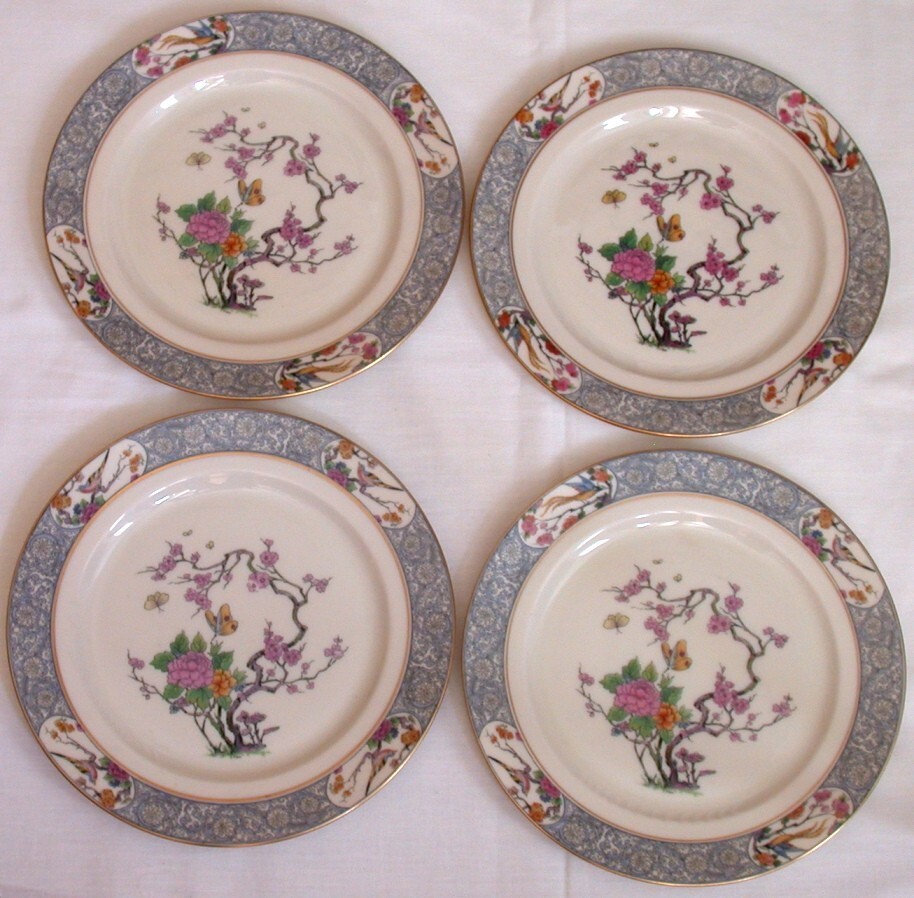 4 Lenox MING- BIRDS Dinner Plates Black Back Stamp 9.75