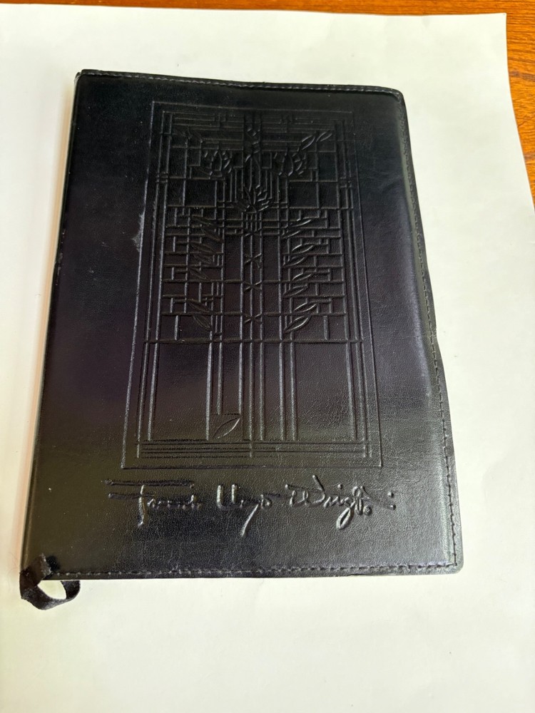 Frank Lloyd Wright Designs For Glass Black Embossed Leather Cover Journal VTG