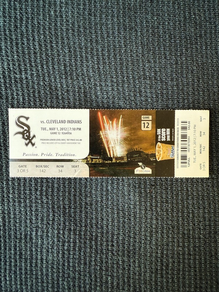 Chicago White Sox Vs Cleveland Indians May 1, 2012 Full Ticket Home Game
