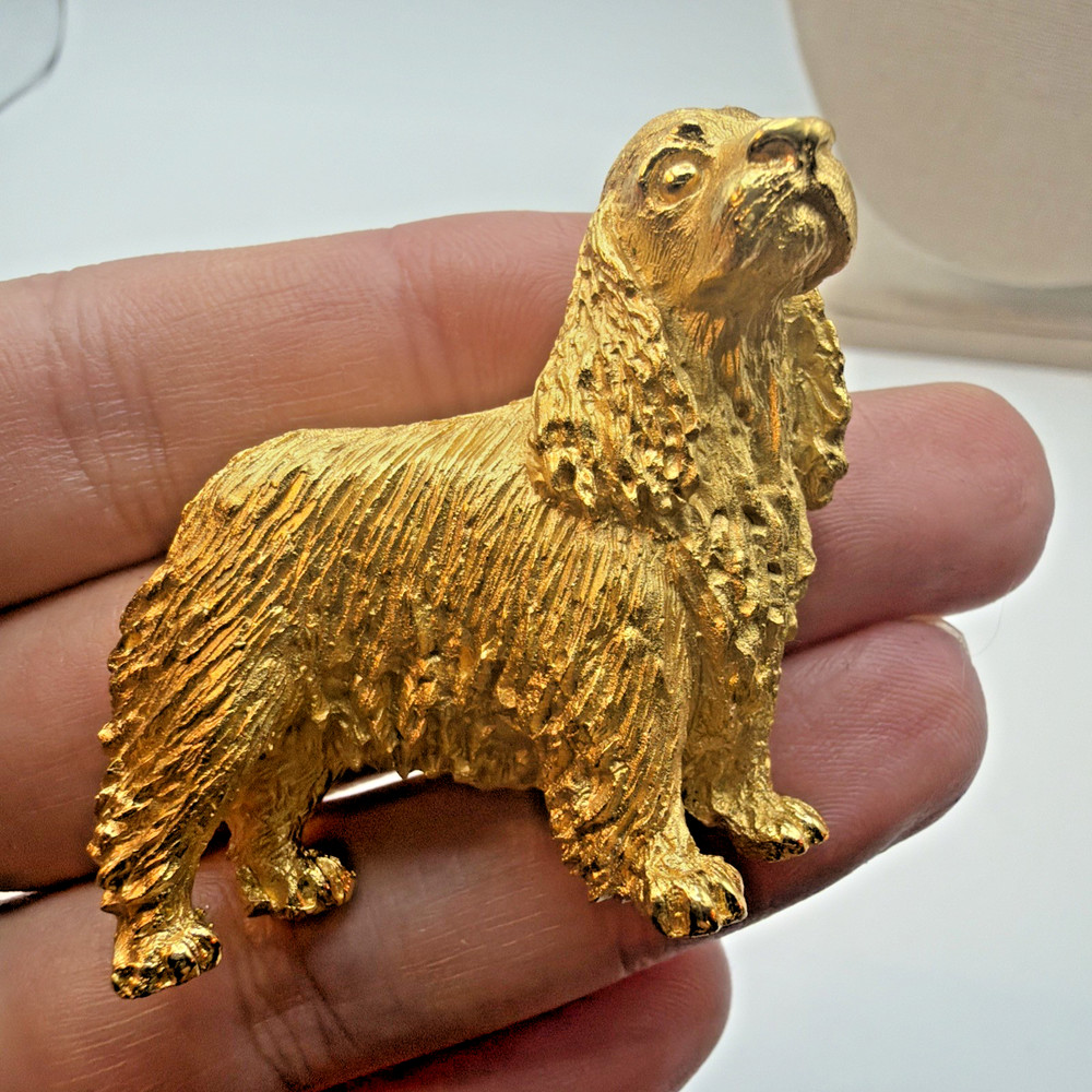 Vintage Trifari Cocker Spaniel Dog Brooch Gold Toned