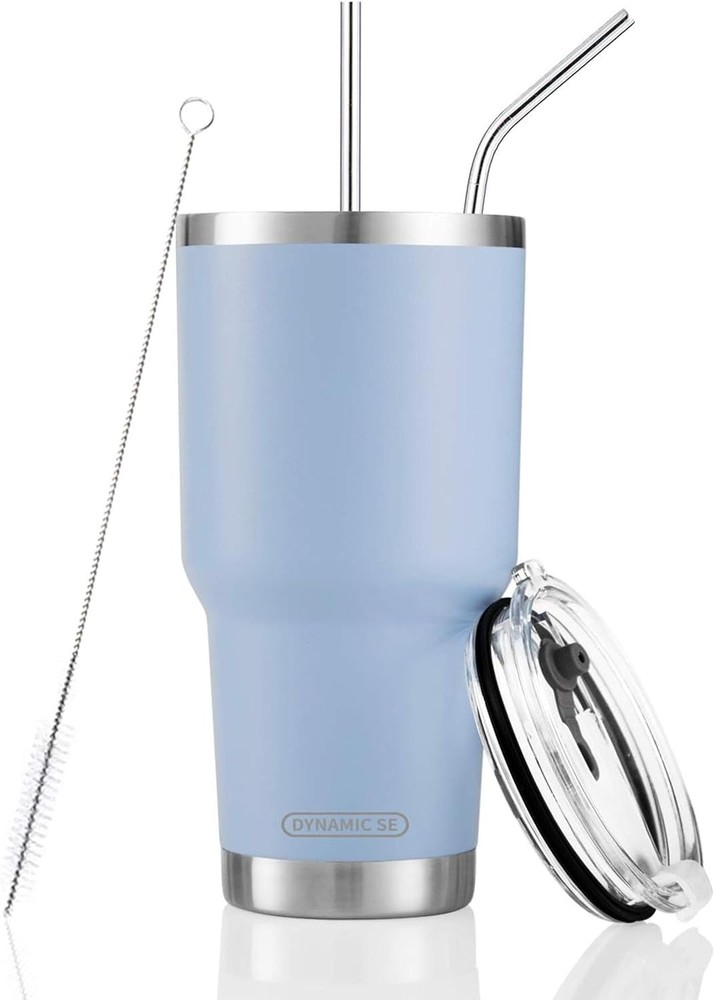 30oz Blue Tumbler Stainless Steel Double Wall Vacuum Insulated Mug with Straw...