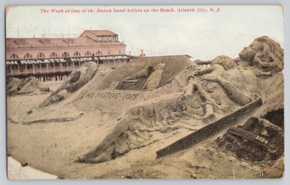 Atlantic City NJ New Jersey Beach Sand Artist 1910 Antique Postcard
