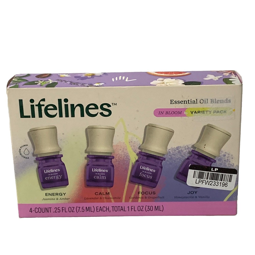 Lifelines In Bloom Essential Oil 4-Pack for Energy Calm Focus Joy