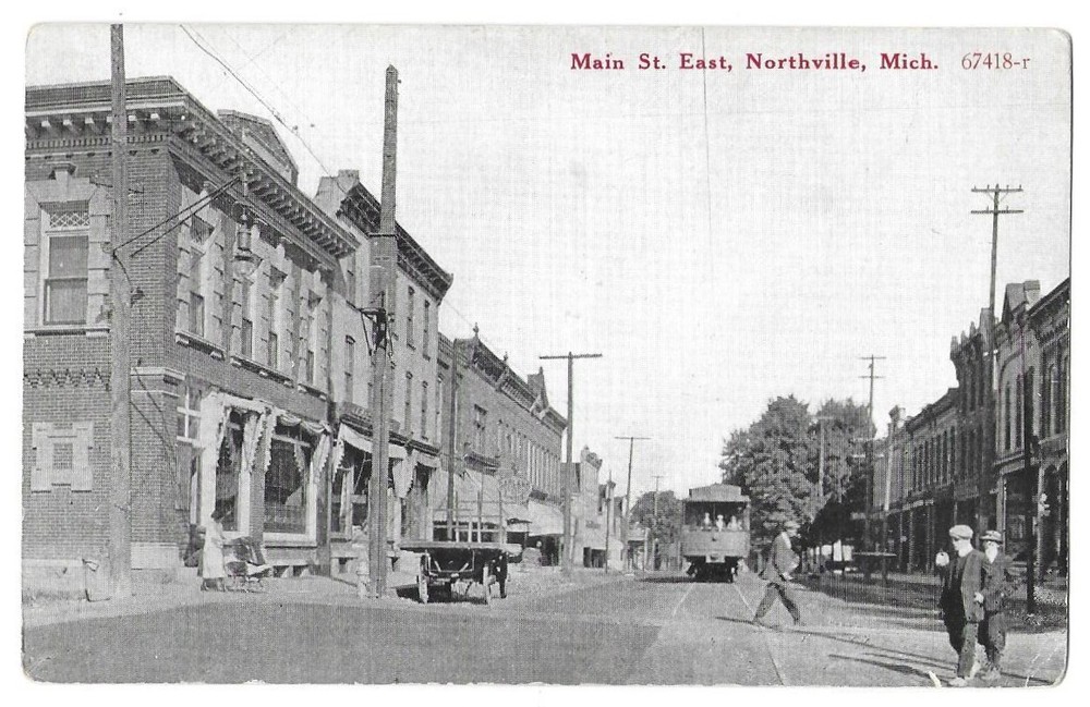 Vintage Postcard - Main Street (East) - Northville, Michigan - Unposted.
