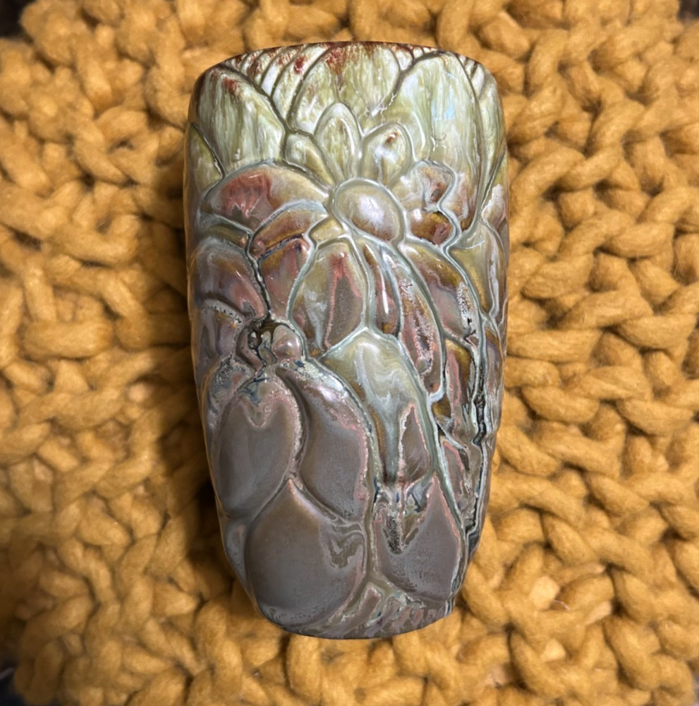 Vintage HAEGER USA POTTERY VASE Drip Glaze Green Brown Art Nouveau Planter 7