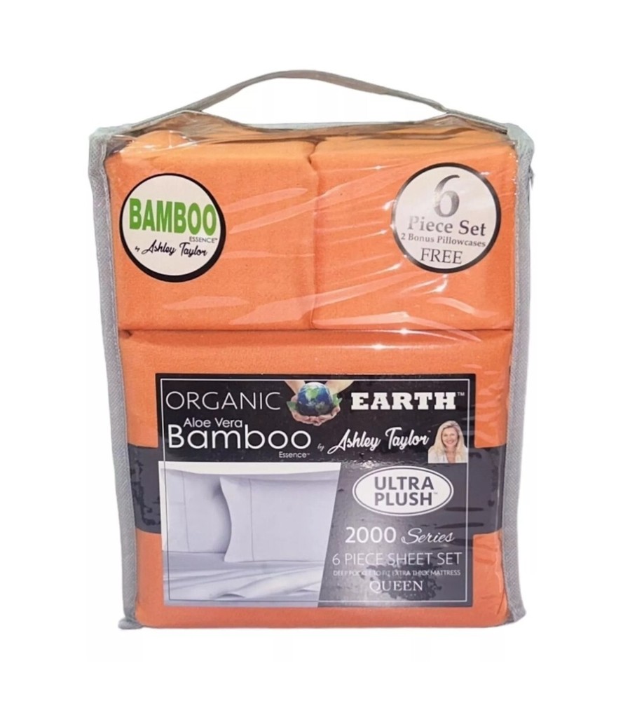 ASHLEY TAYLOR Aloe Vera Bamboo Essence 2000 Queen 6pc Orange Deep Pocket Sheet
