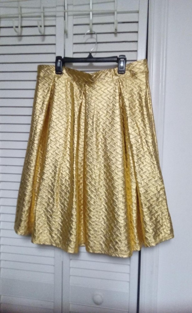 Womens LuLaRoe Madison Gold Lame Metallic Embossed Cocktail Skirt