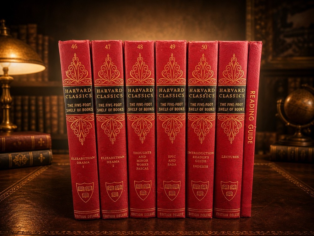 Harvard Classics Vol 46-50 + Reading Guide 7 HC Red Deluxe Set Eliot Shelf