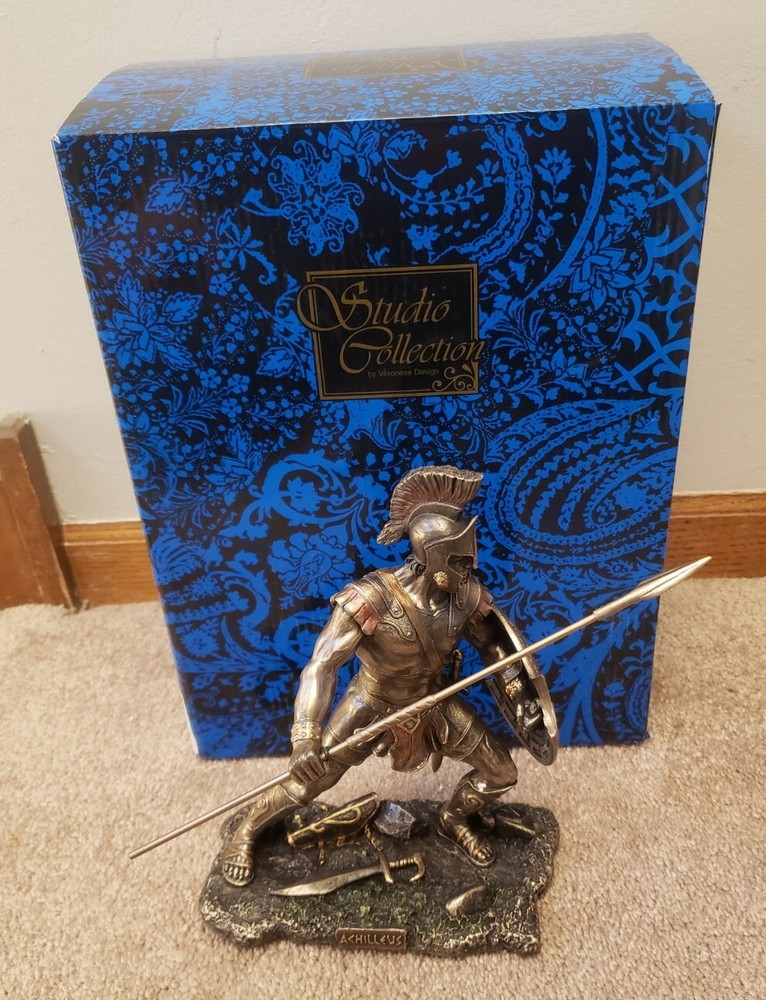 ACHILLES W/ Spear & Shield GREEK MYTHOLOGY Sculpture Statue Bronze Color-image