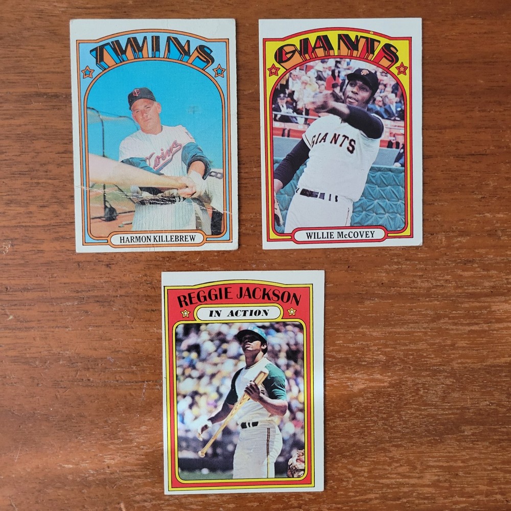 1972 TOPPS BASEBALL- Harmon Killebrew, Willie McCovey, Reggie Jackson 3 Card Lot
